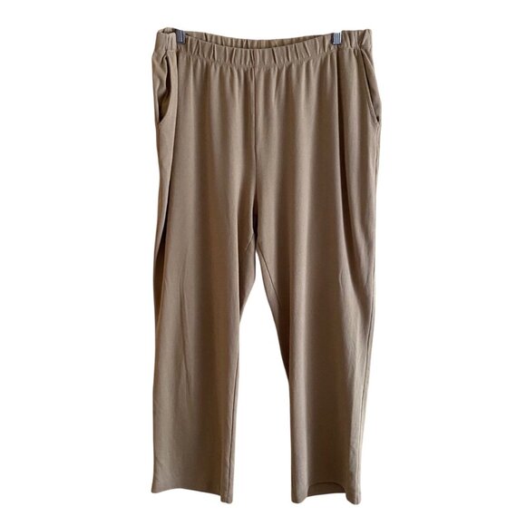 Lands End Sport Knit High Rise Pants Woman XL Petite Tan Pull On Pockets Coastal - Picture 1 of 15